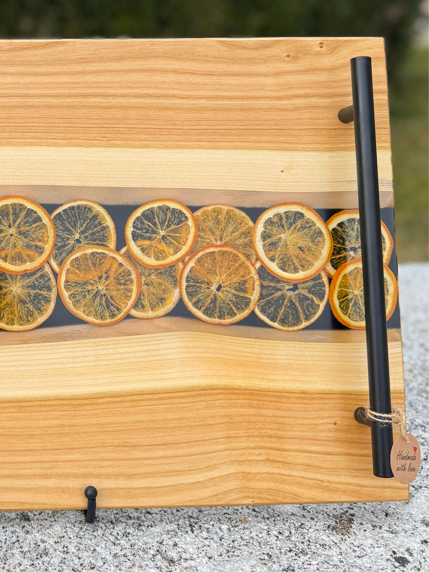 Citrus Glow – Wild cherry serving tray with orange slices and clear epoxy resin