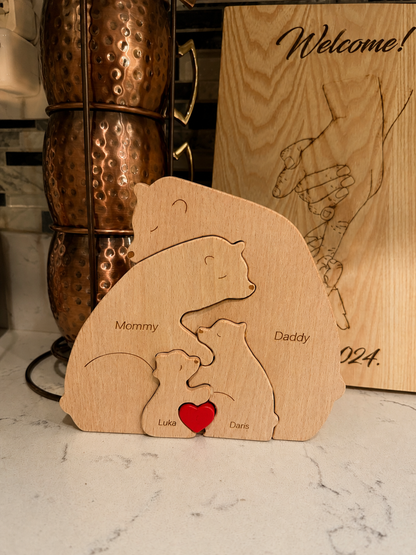 Personalisierbares Holzpuzzle „Bärenfamilie“