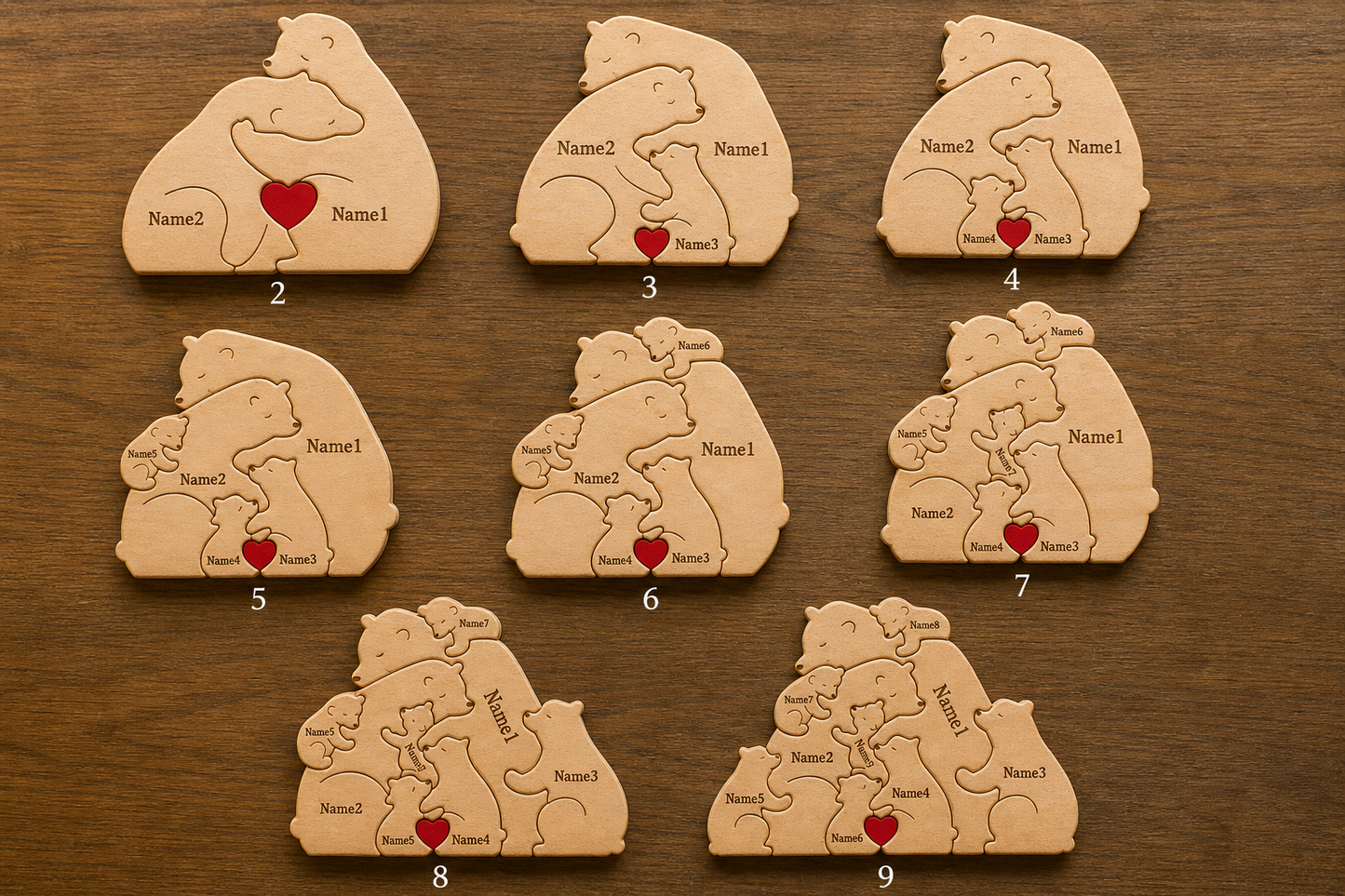 Personalisierbares Holzpuzzle „Bärenfamilie“